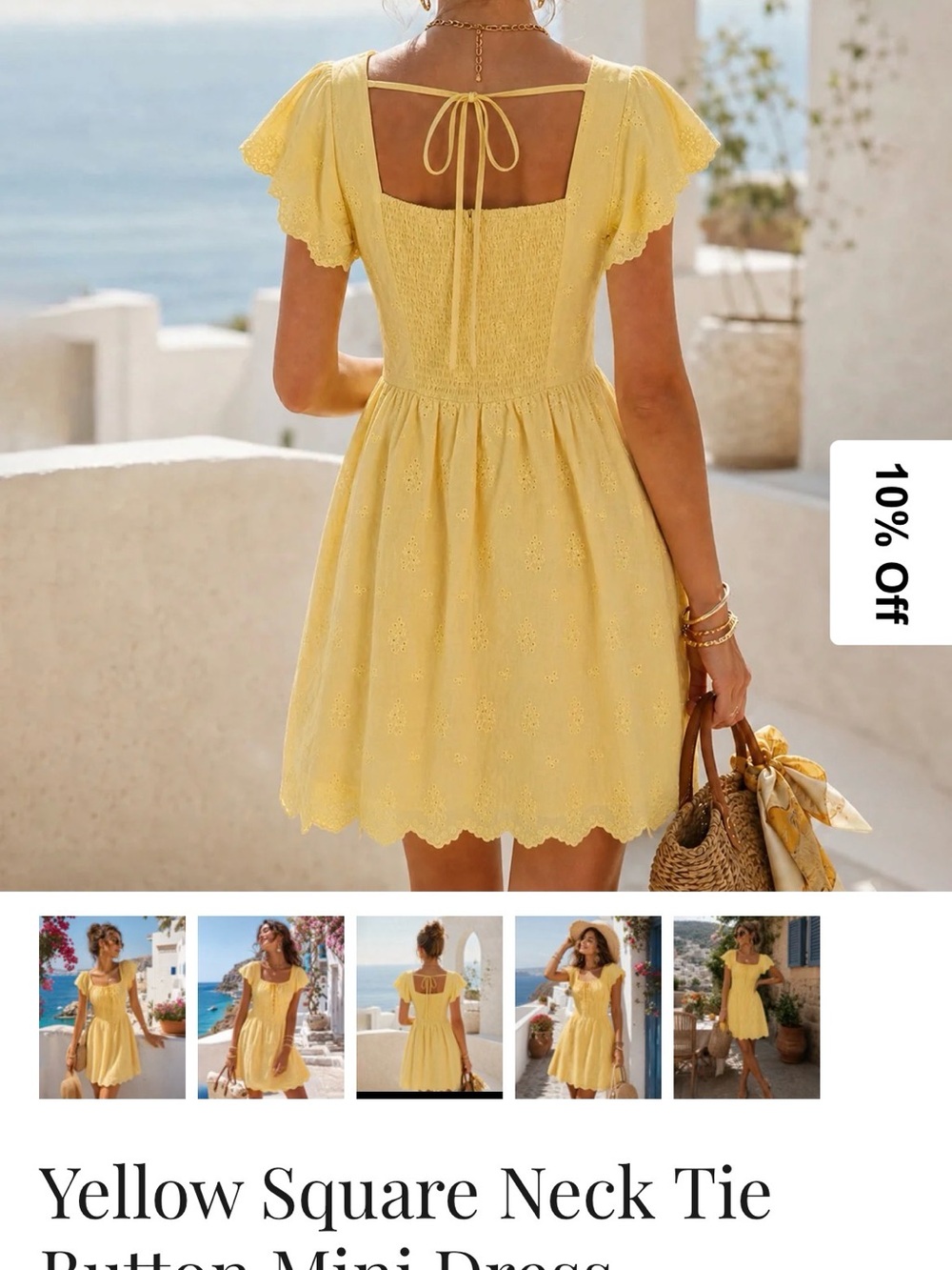 RIHOAS Yellow Eyelet Halter Ruffle Mini Dress - Picture 9 of 9
